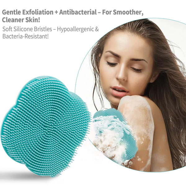 NEW Silicone Body Scrubber-Handheld Shower Cleansing Brush Soft Exfoliating Bath Sponge with Shampoo Brush Head Body Massager