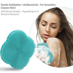Silicone Body Scrubber-Handheld Shower Cleansing Brush Soft Exfoliating Bath Sponge with Shampoo Brush Head Body Massager