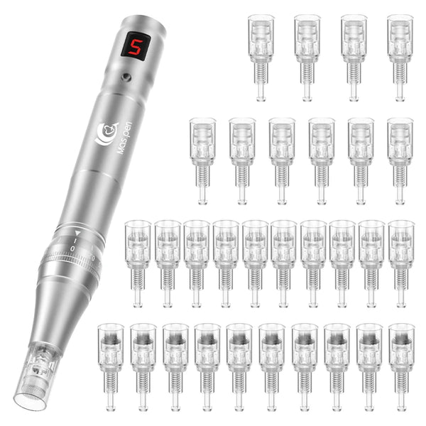 Professional High Frequency And Mute Dermapen Wireless Electric Microneedling Derma Pen With 30 Replaceable Needle Cartridges