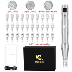 Professional High Frequency And Mute Dermapen Wireless Electric Microneedling Derma Pen With 30 Replaceable Needle Cartridges