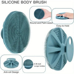 Silicone Body Scrubber-Handheld Shower Cleansing Brush Soft Exfoliating Bath Sponge with Shampoo Brush Head Body Massager