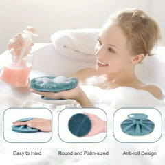 Silicone Body Scrubber-Handheld Shower Cleansing Brush Soft Exfoliating Bath Sponge with Shampoo Brush Head Body Massager