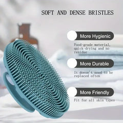 Silicone Body Scrubber-Handheld Shower Cleansing Brush Soft Exfoliating Bath Sponge with Shampoo Brush Head Body Massager
