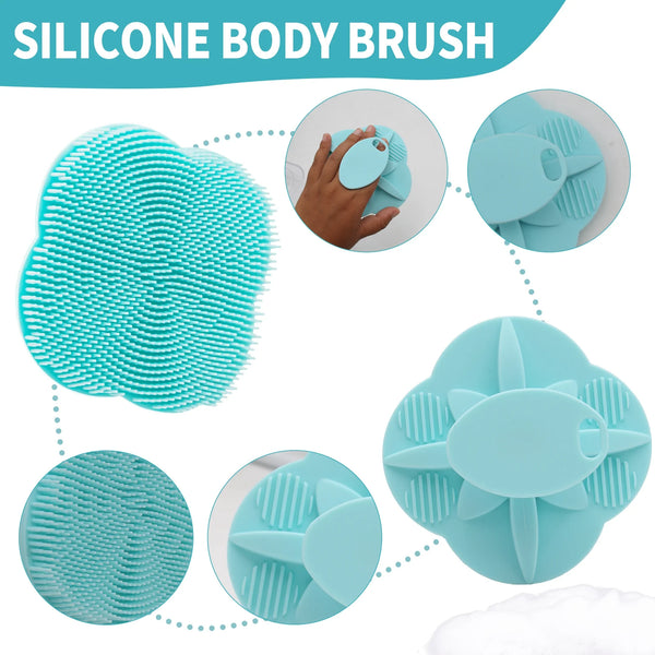1Pcs Silicone Body Scrubber-Handheld Shower Cleansing Brush Soft Exfoliating Bath Sponge with Shampoo Brush Head Body Massager