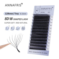 ANNAFRIS 8D W Lash Extension Premade Volume Fan W Shape Bundle Lashes Natural Soft False Eyelashes