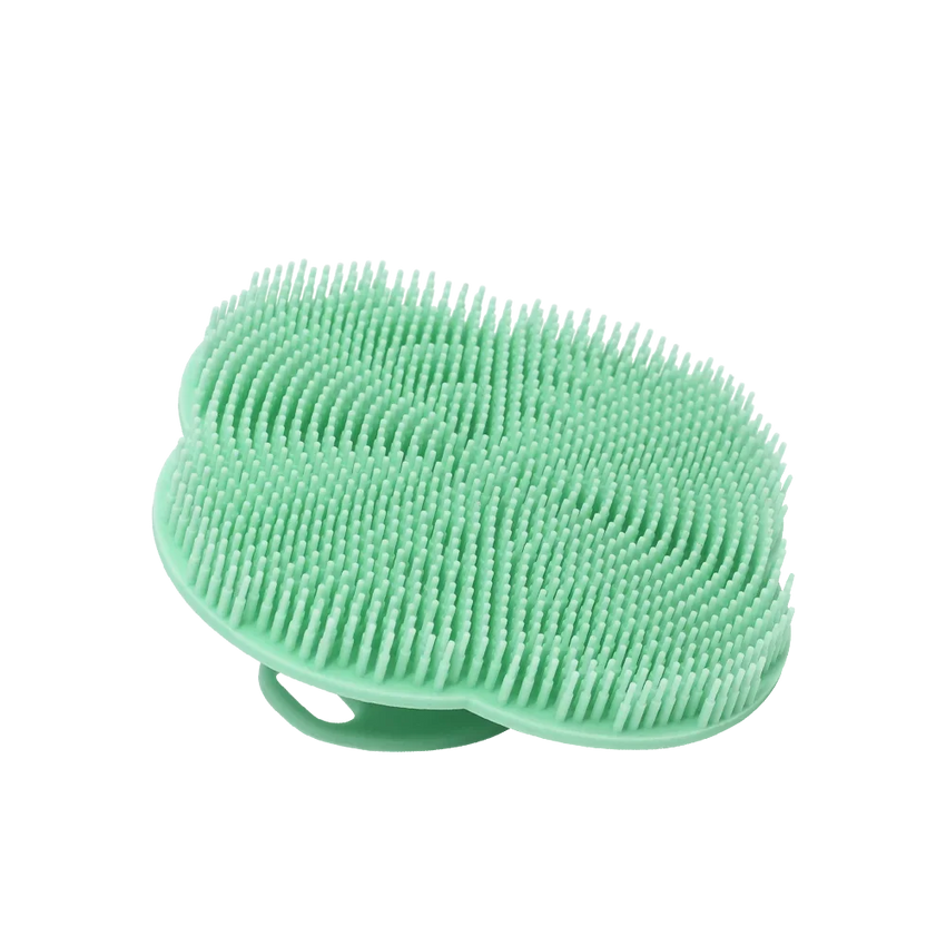 1Pcs Silicone Body Scrubber-Handheld Shower Cleansing Brush Soft Exfoliating Bath Sponge with Shampoo Brush Head Body Massager